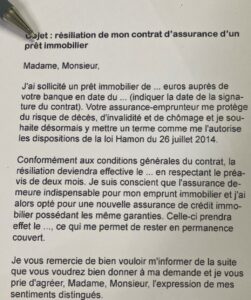 lettre de résilitation d'assurance emprunteur