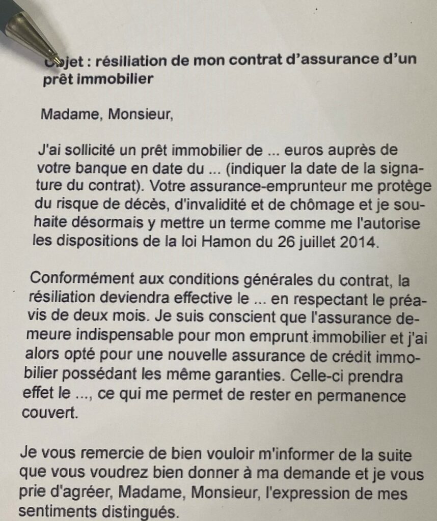 lettre de résilitation d'assurance emprunteur